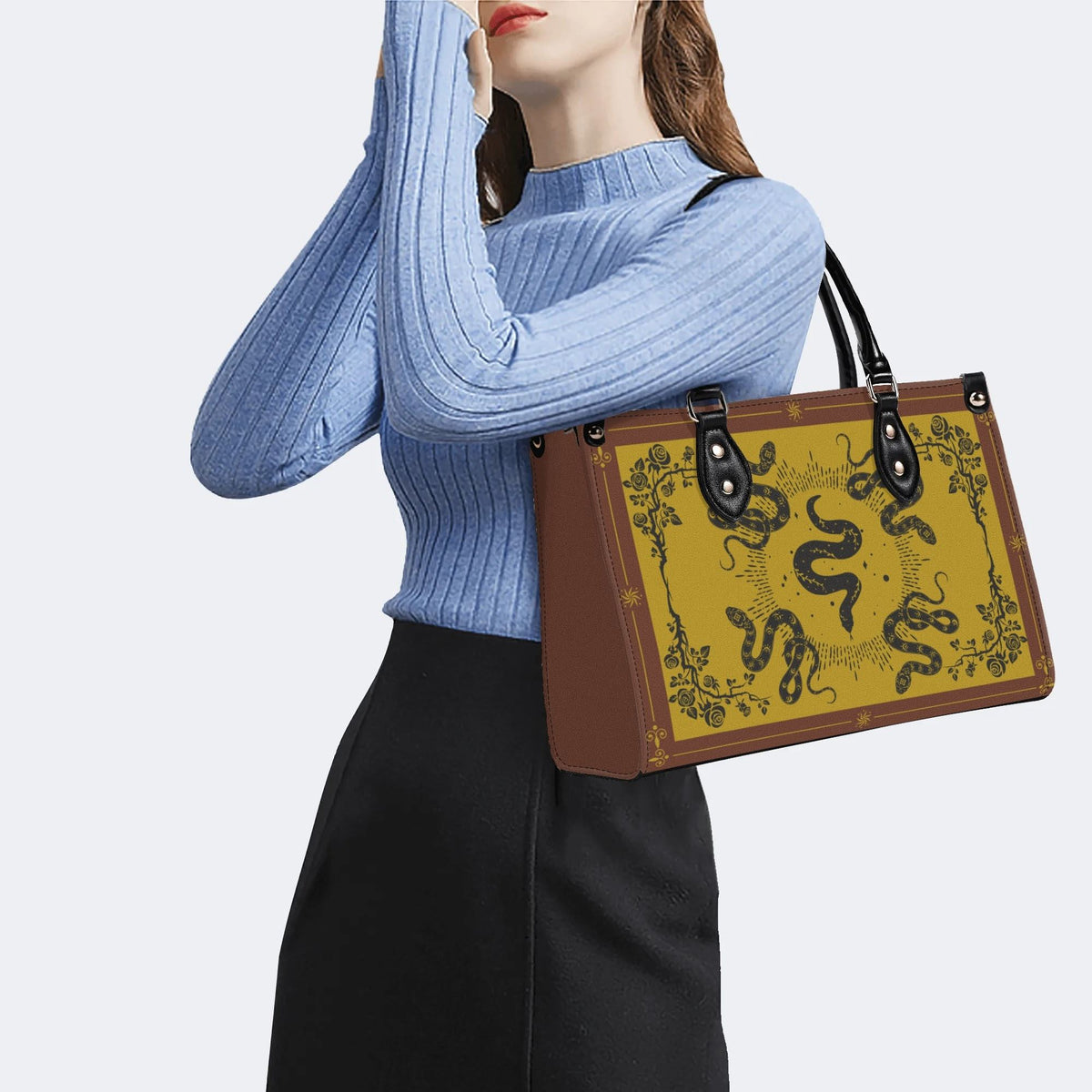 Inscribed Viper Print - Leather Handbag