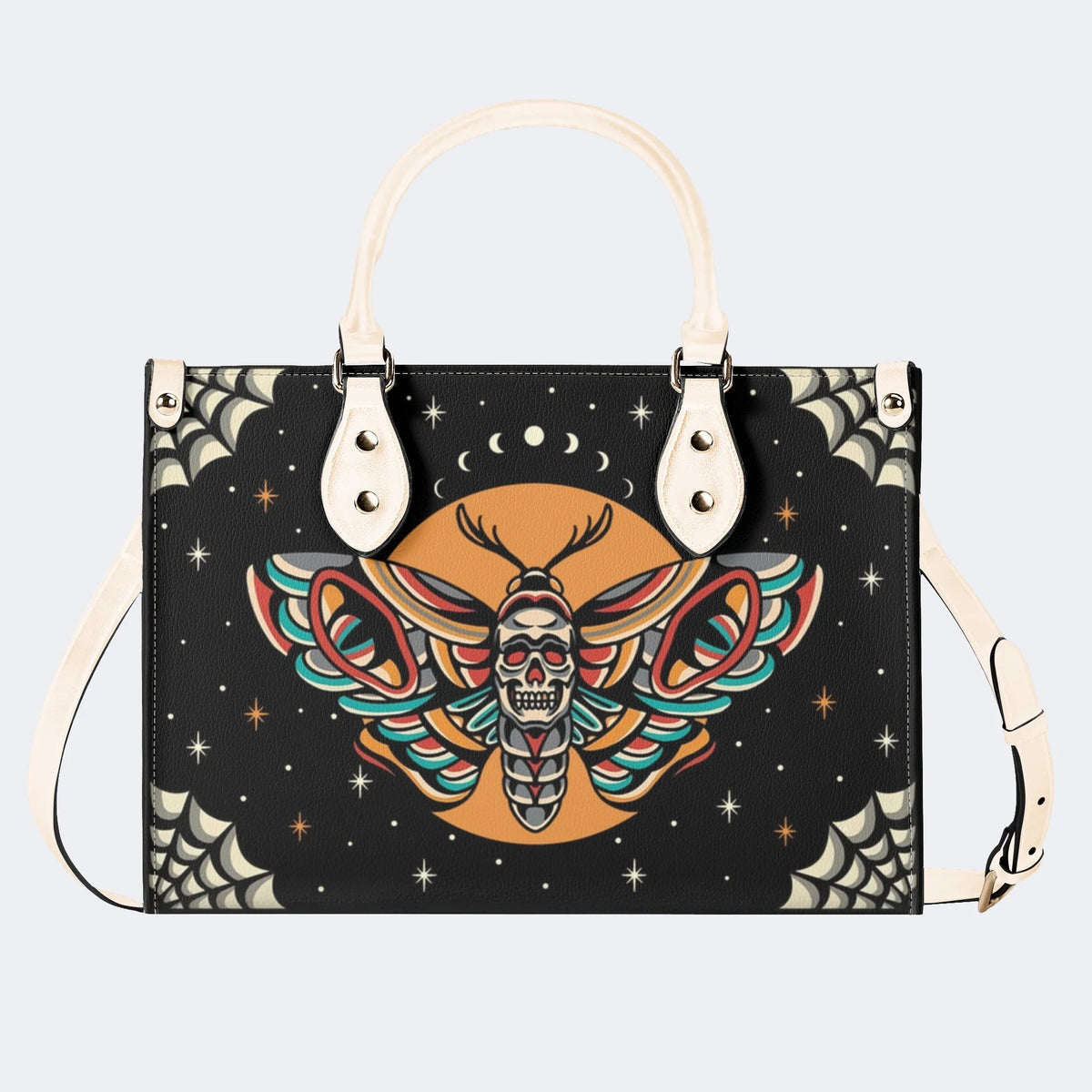 Old School Death Moth Vintage Print - Leather Handbag