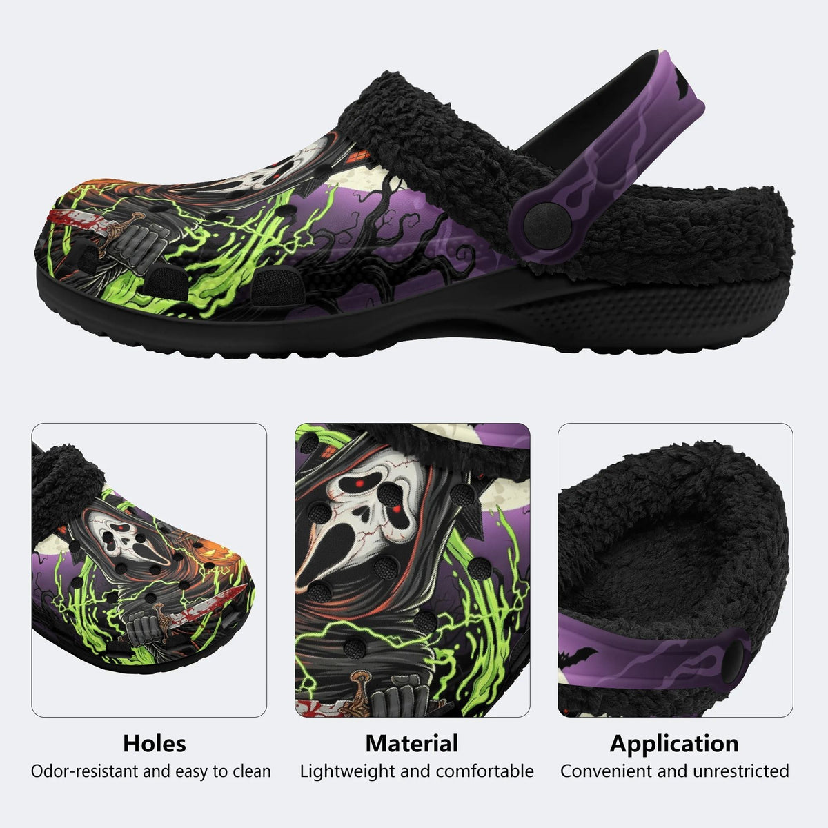 Lightning Scream Ghost‑ Fur Lined Slippers/Sandals