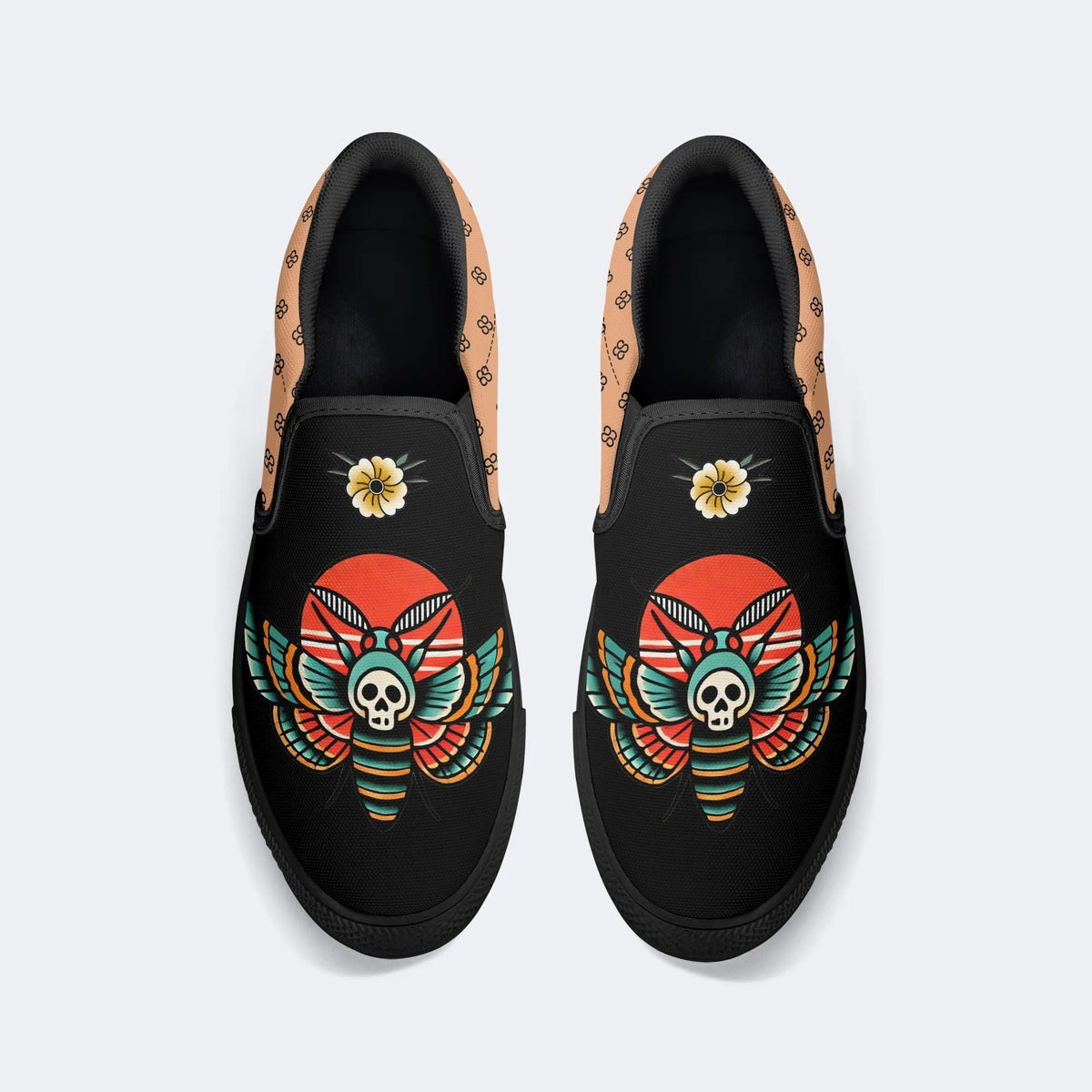 Vintage Rose Death Moth - Slip On Shoes