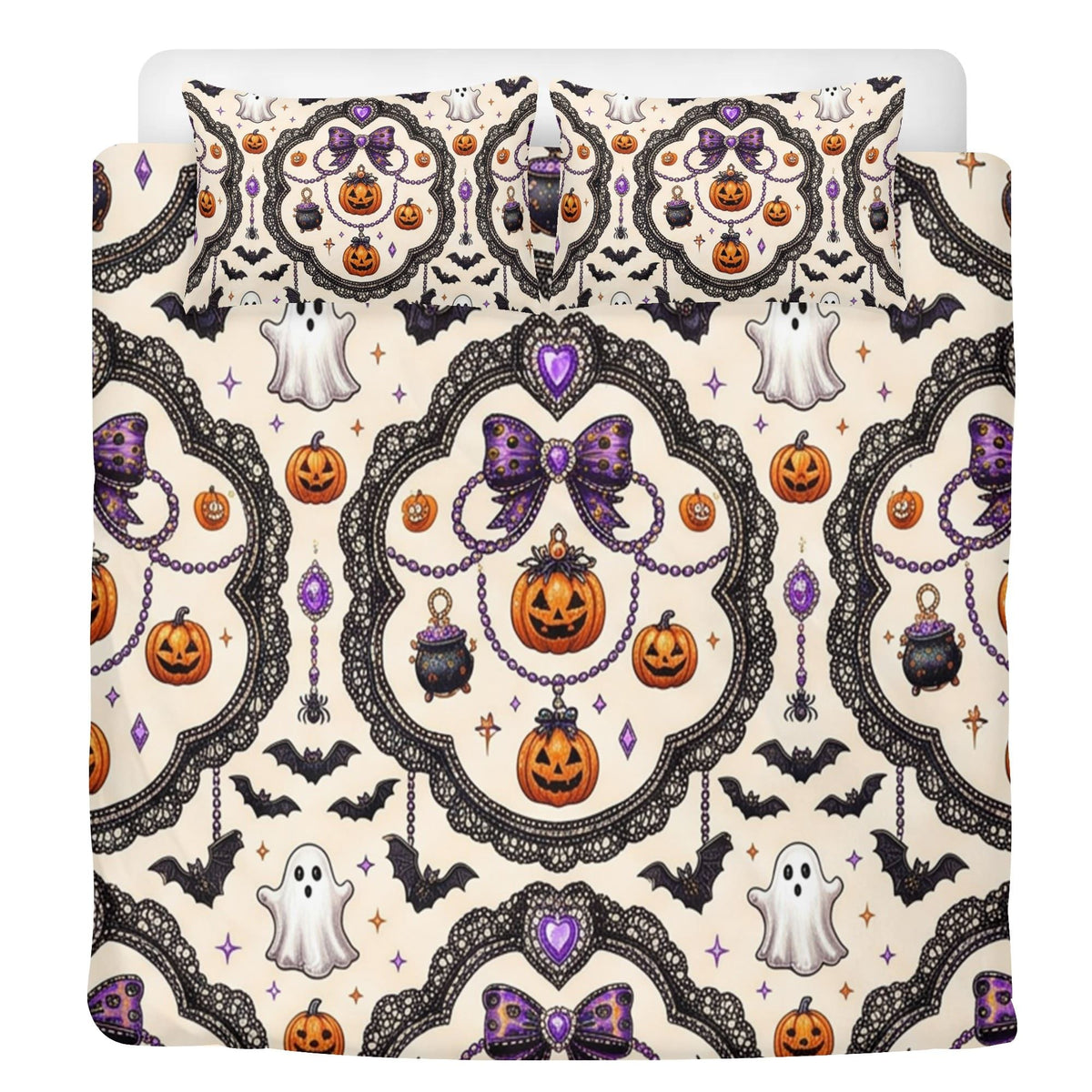 Gothic Halloween Pumpkin Print - Three Piece Bedding Set