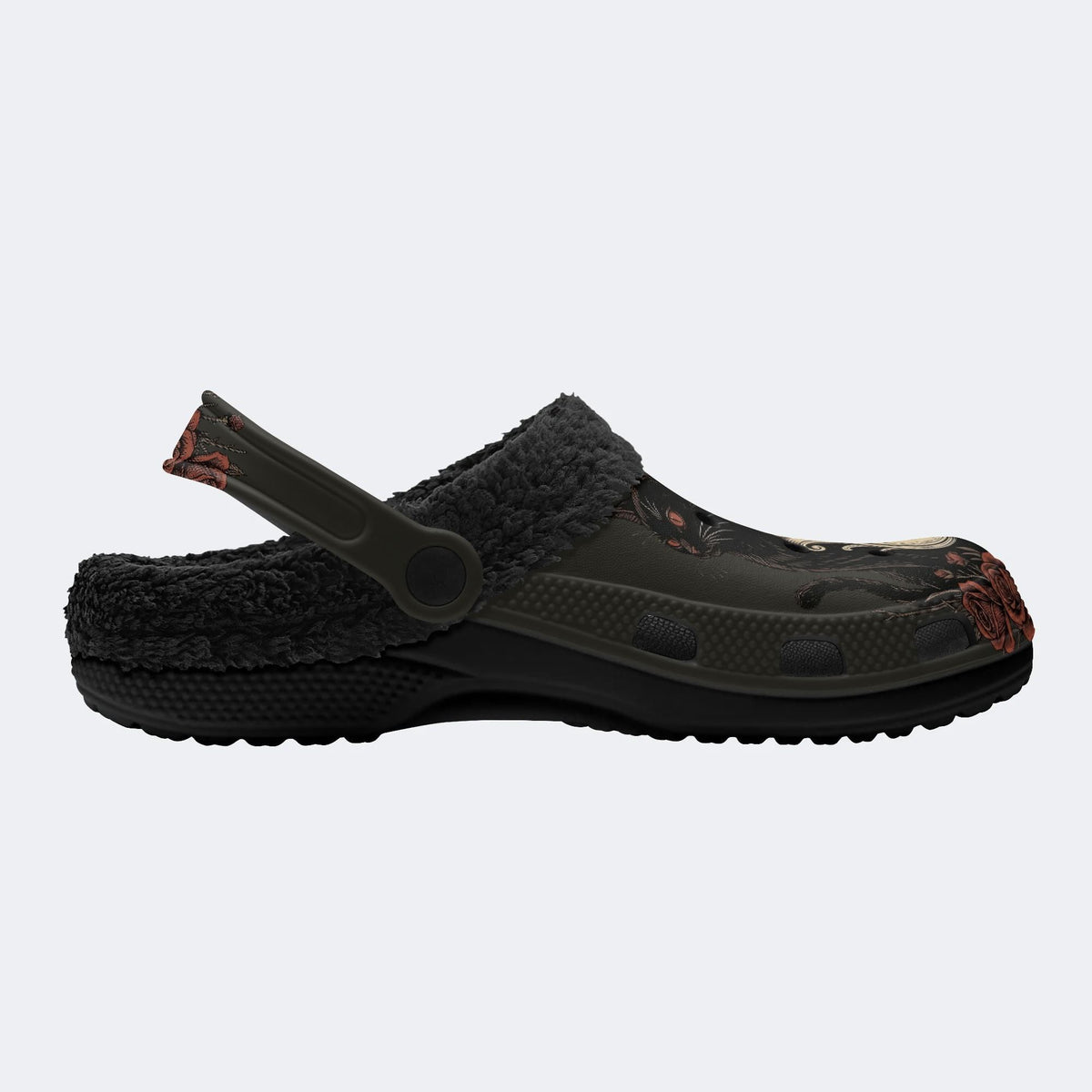 Vampire Black Cat Print - Fur Lined Slippers/Sandals
