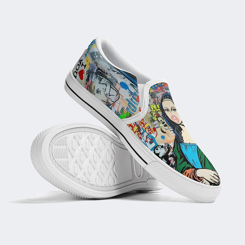 Mona Lisa Graffiti Art Print - Slip On Shoes