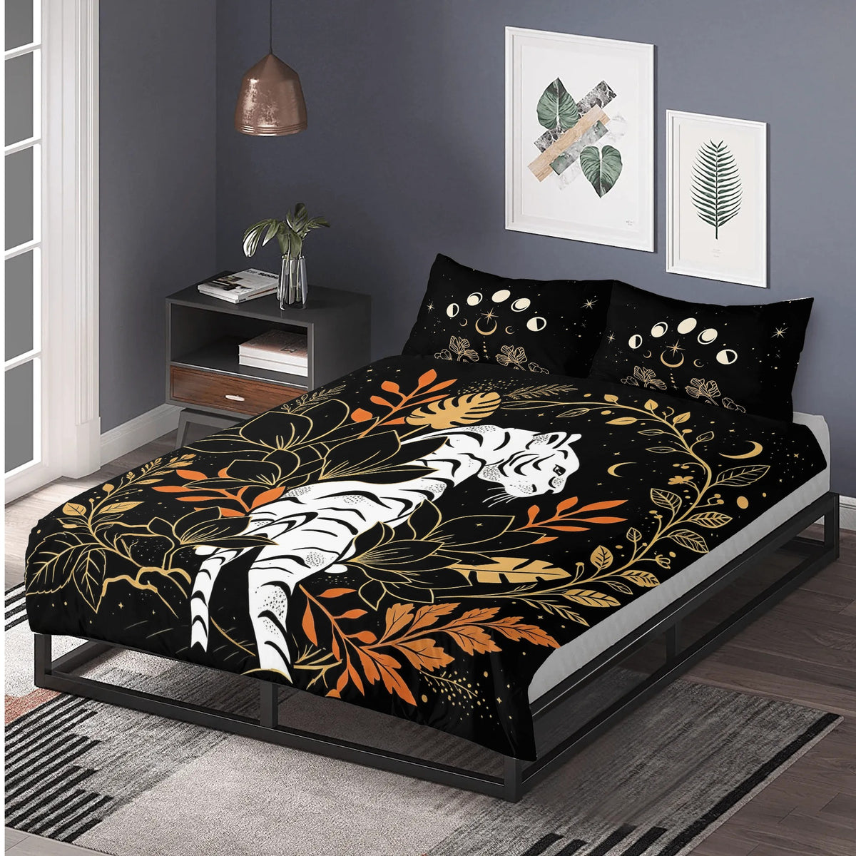 Celestial White Tiger Print - Three Piece Bedding Set