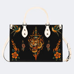 Old School Flame Tiger Print - Leather Handbag