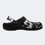 Vintage Floral Skull‑Fur Lined Slippers Sandals
