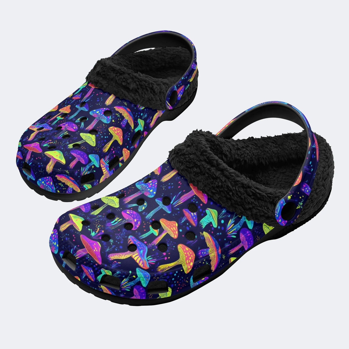 Neon Color Mushroom Print - Fur Lined Slippers/Sandals