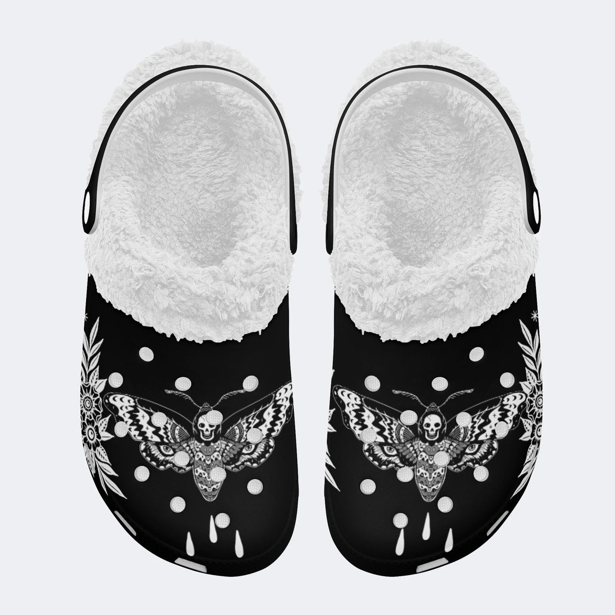 Surreal Death Moth&Skull - Fur Lined Slippers/Sandals