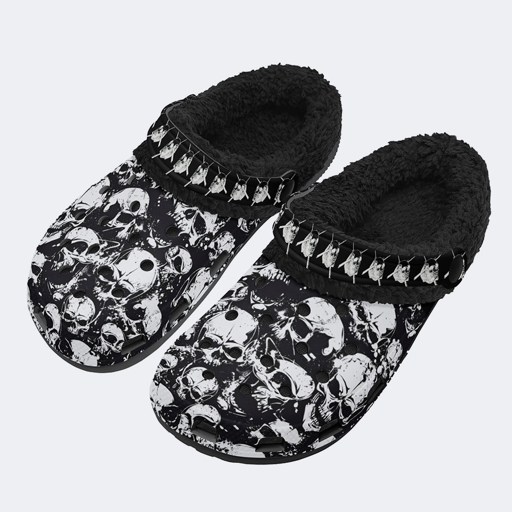 Horror Skull Print - Fur Lined Slippers/Sandals