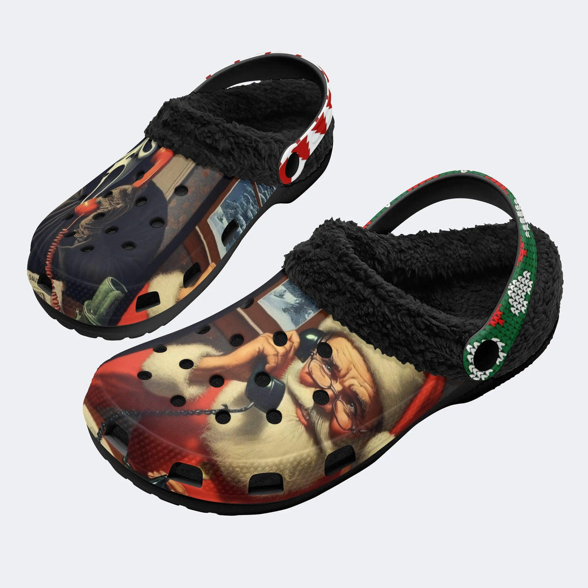 Santa Claus Ghostface Print - Fur Lined Slippers/Sandals