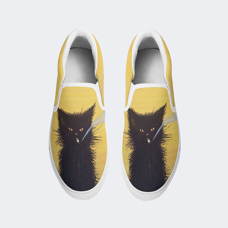 Smoking Black Cat Art Print - Slip On Shoes