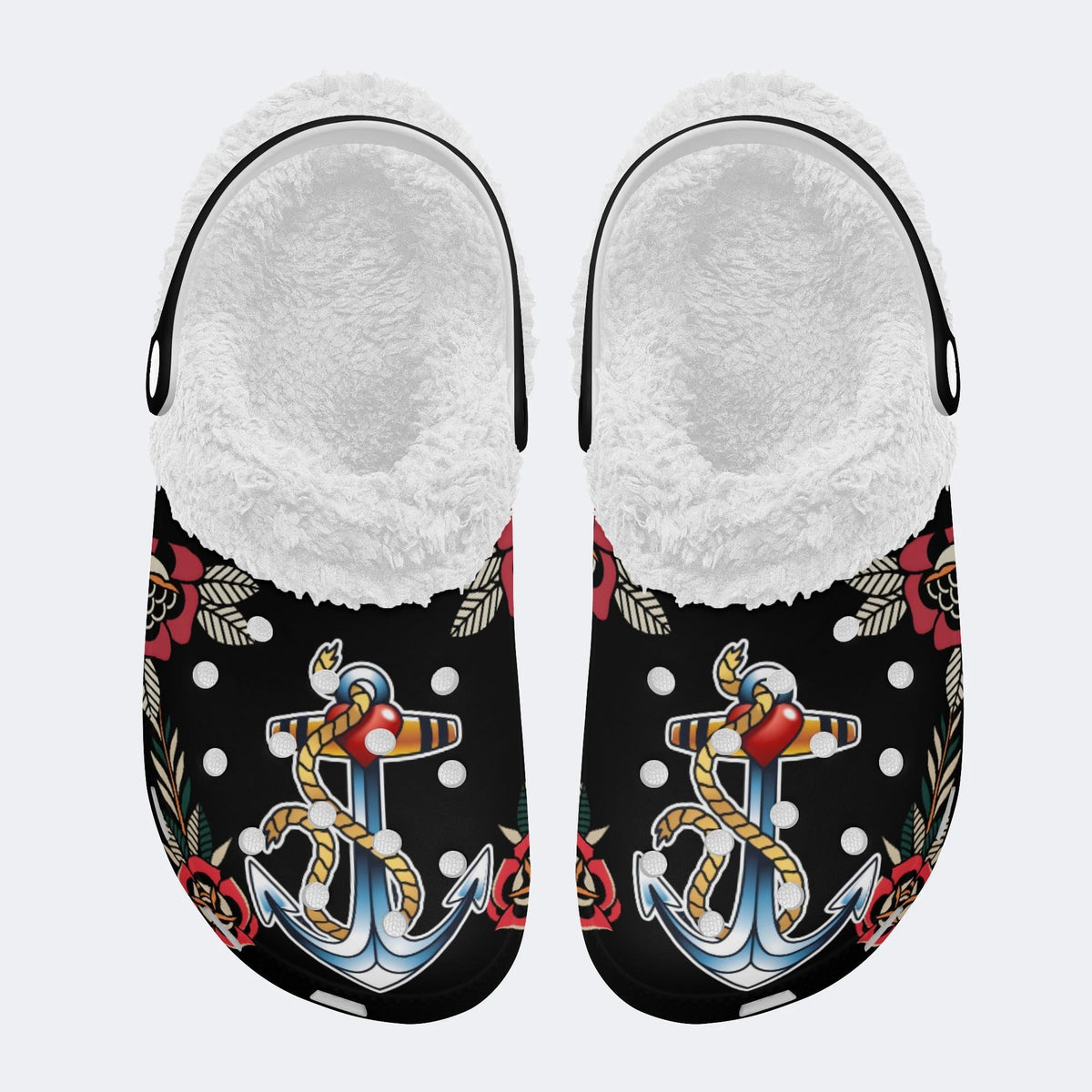 Anchor Art Print - Fur Lined Slippers/Sandals