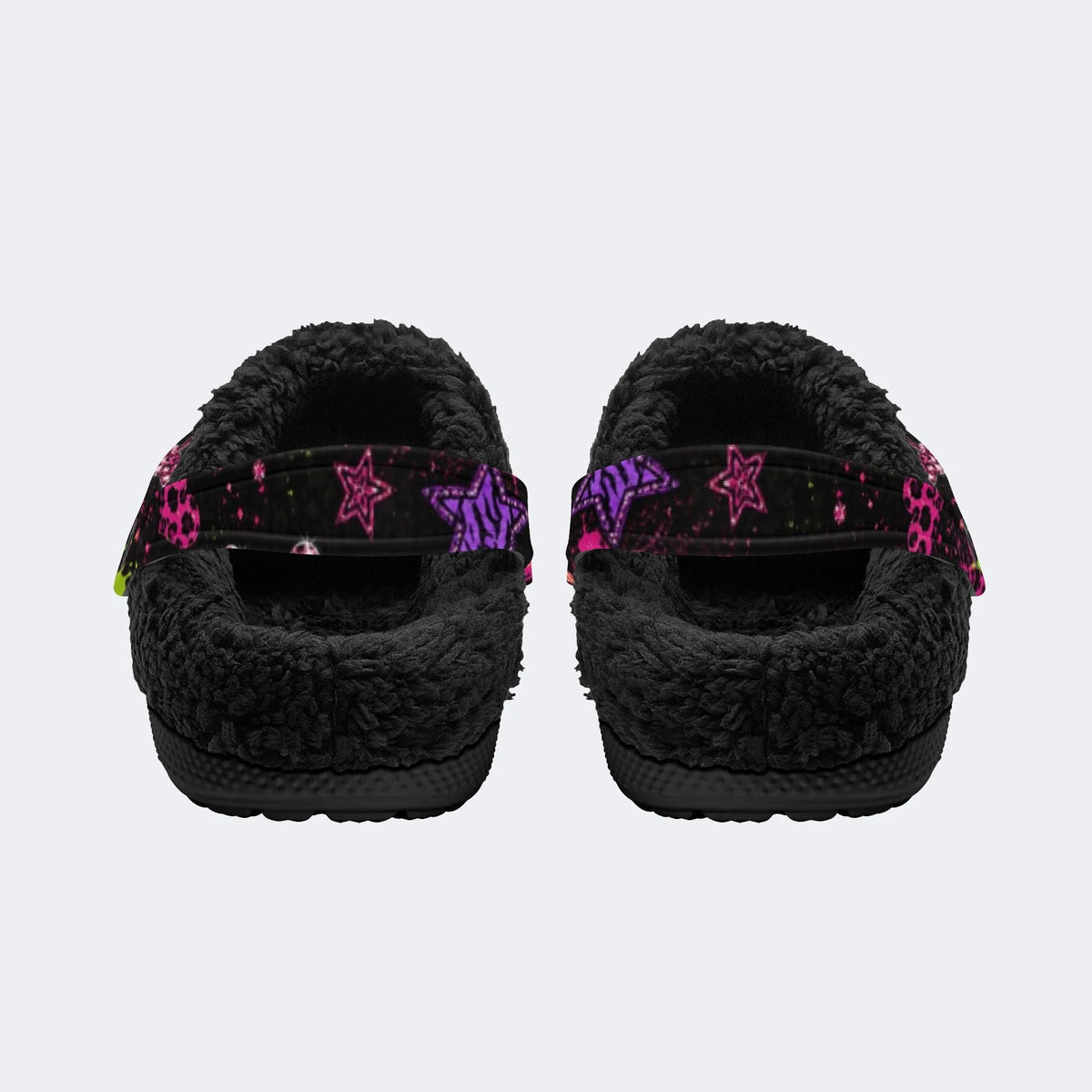 Neon Star Crossbones Skull - Fur Lined Slippers/Sandals
