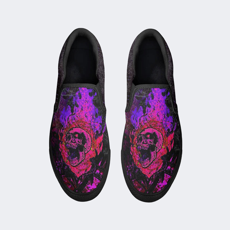 Unisex Punk Skull Print - Slip On Shoes