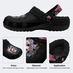 Moody Floral Skull - Fur Lined Slippers/Sandals