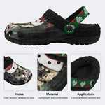 Christmas Skull Print - Fur Lined Slippers/Sandals