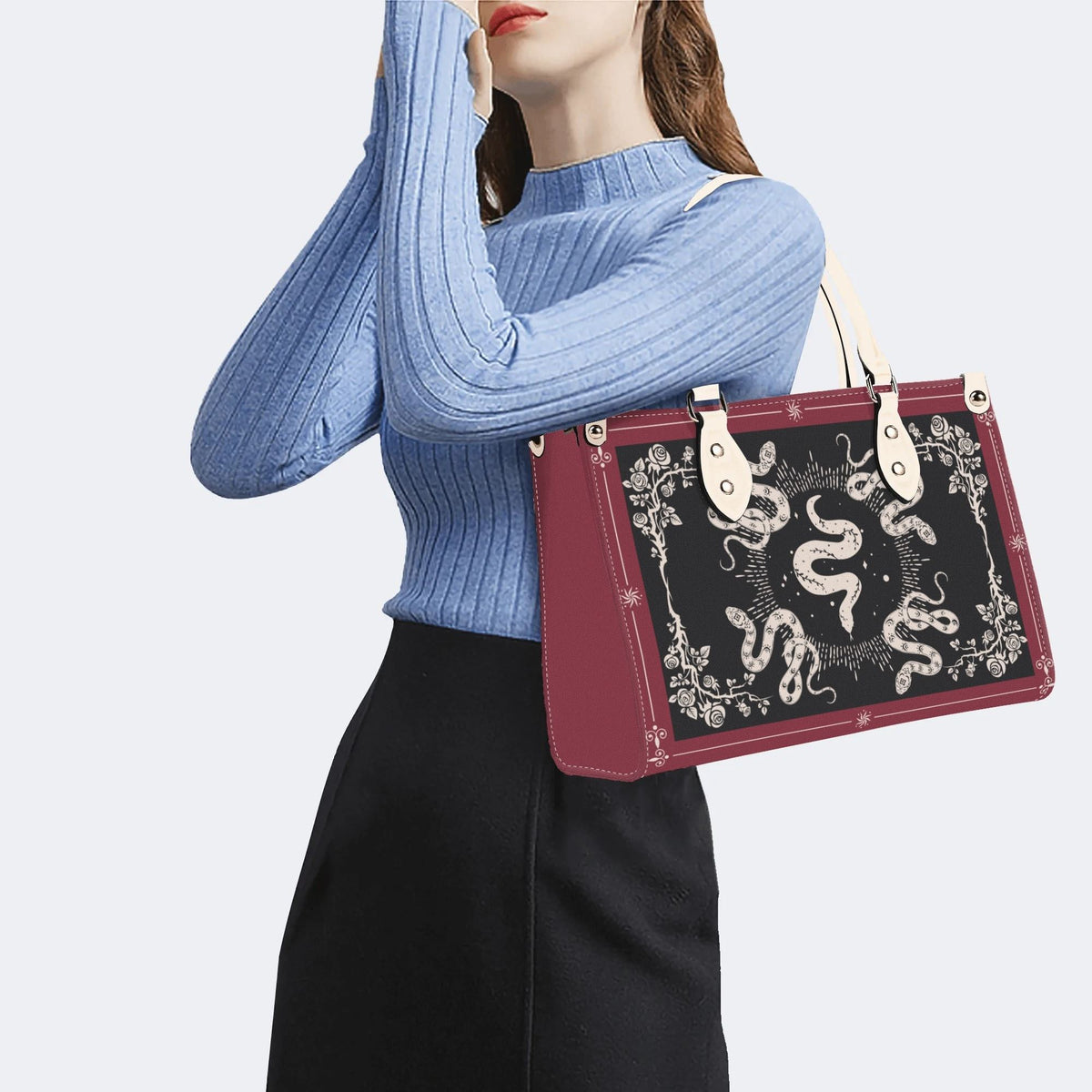 Inscribed Viper Print - Leather Handbag