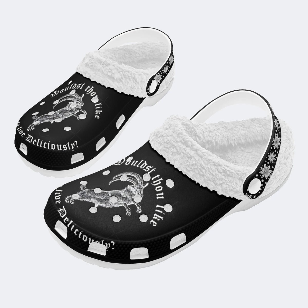 Unisex Metal Goat Print - Fur Lined Slippers