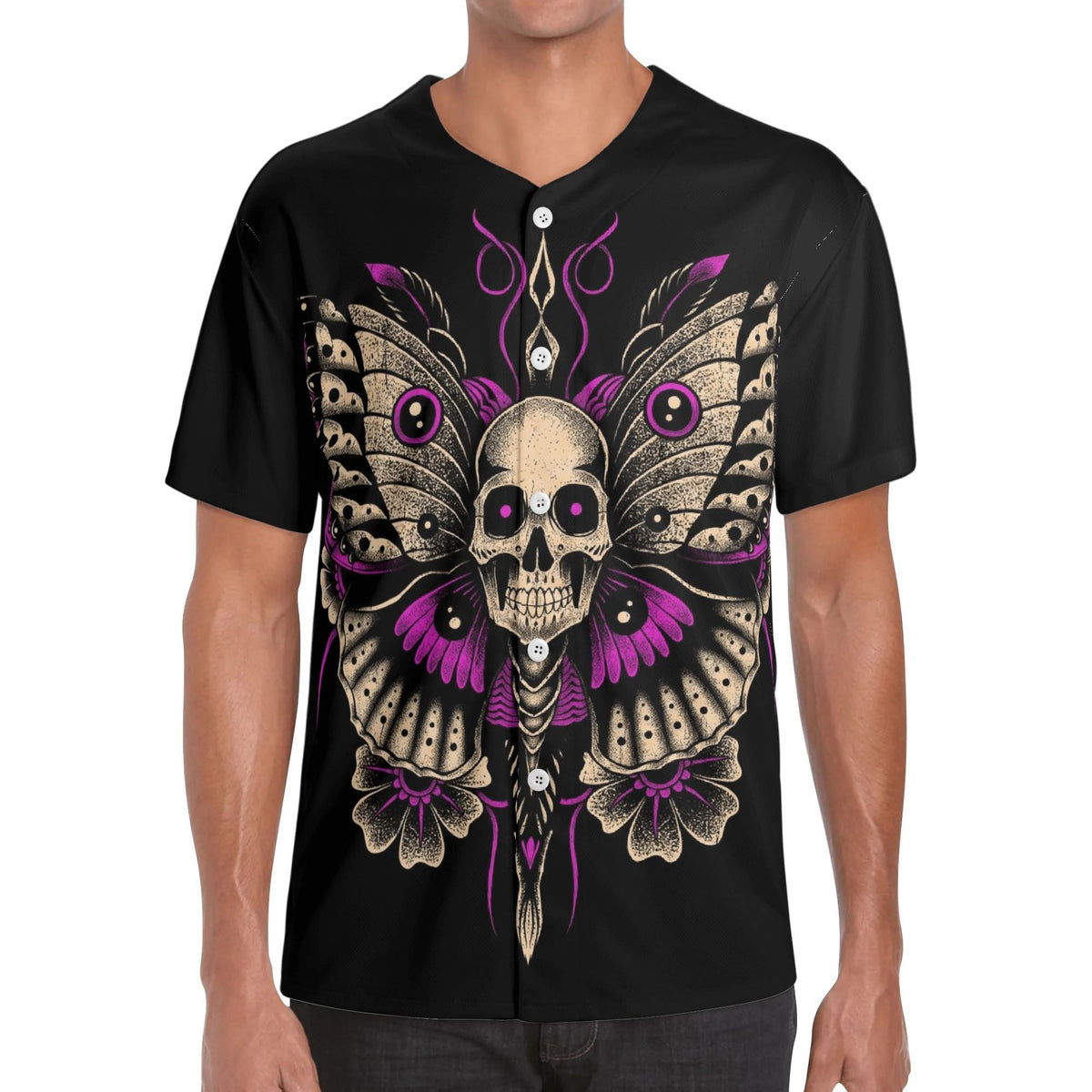 Dark Moth Skull - Men's Short Sleeve Baseball Jersey