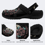 Gothic Skull Rose Bee - Fur Lined Slippers/Sandals