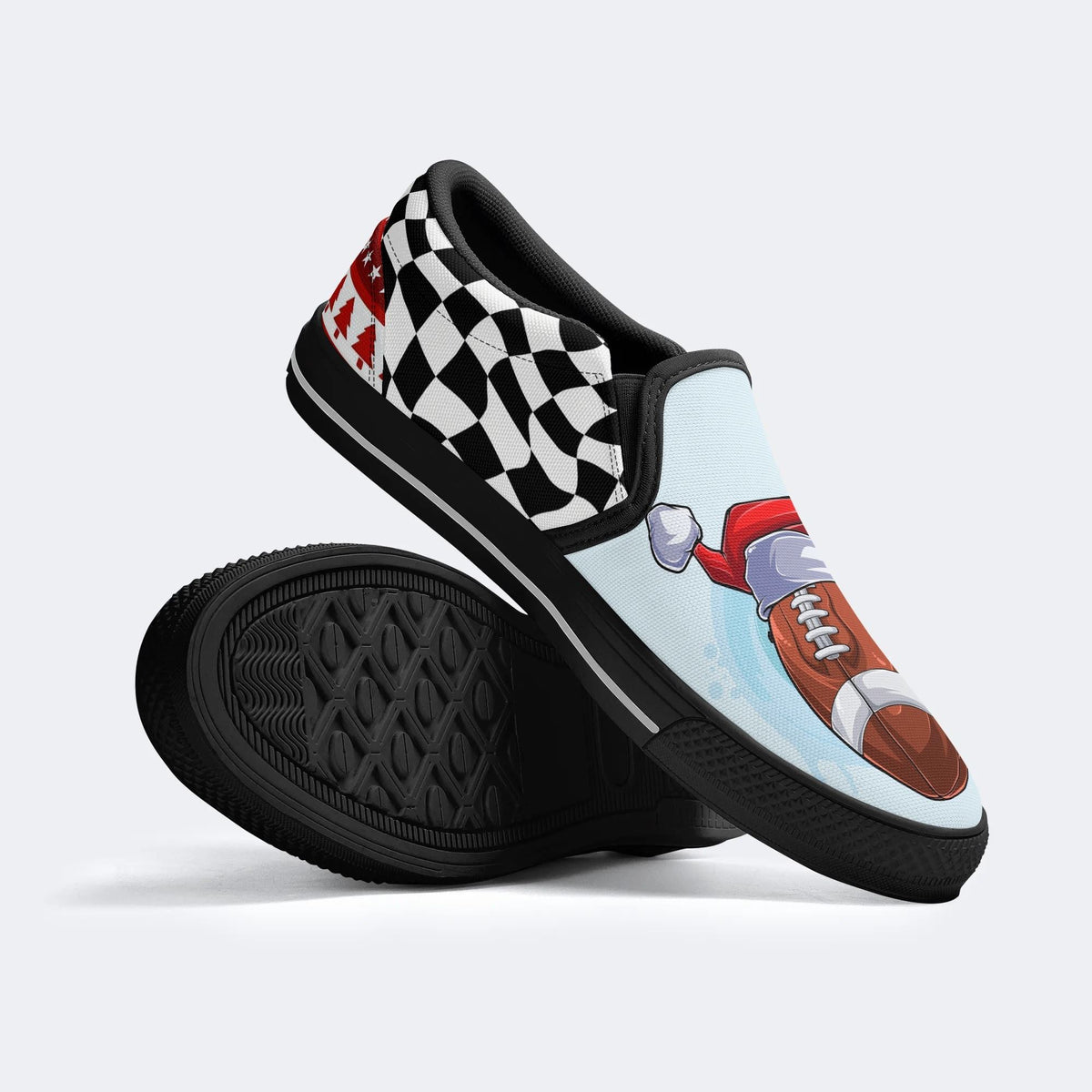 Santa Hat Football Print - Slip On Shoes