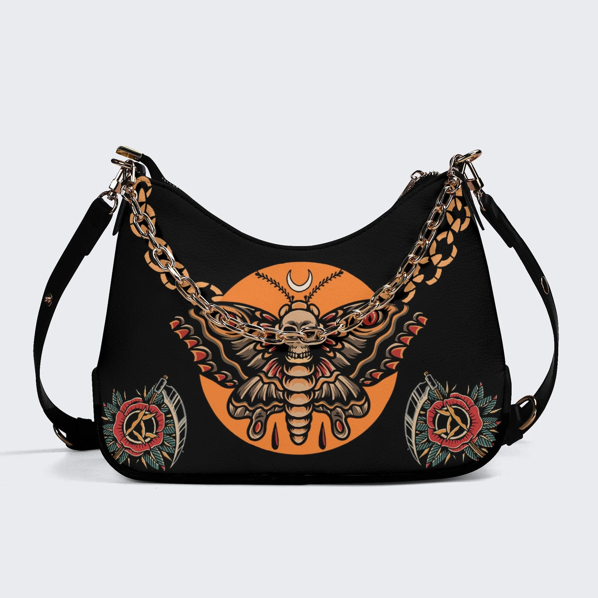 Old School Death Moth Vintage Print - Leather Crossbody Bag