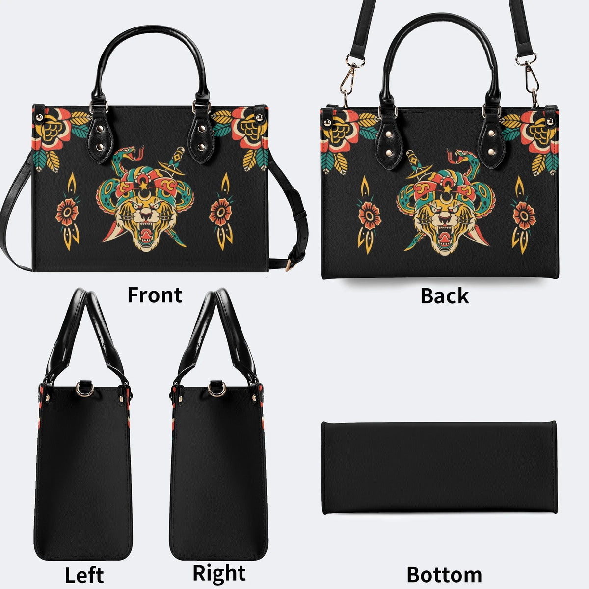 Crown With Snake And Sword - Leather Handbag