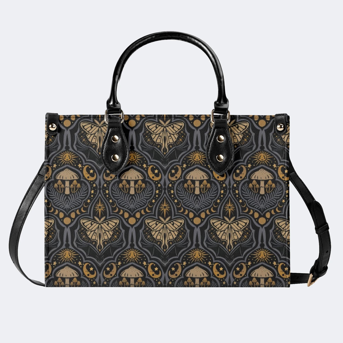 Starry Sky And Moth Print - Leather Handbag