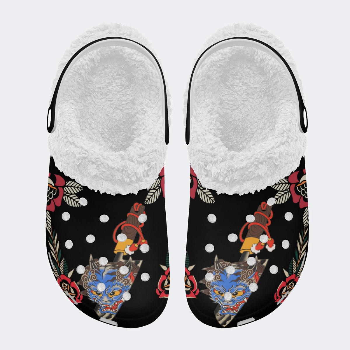 Unisex Dragon Print- Fur Lined Slippers/Sandals