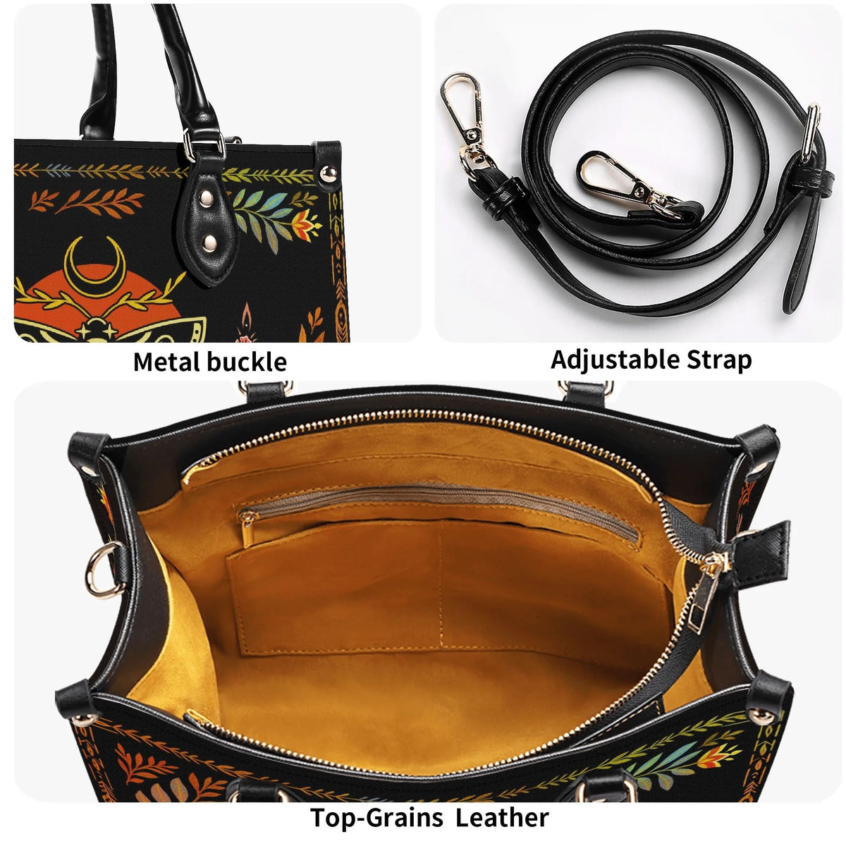 Death Moth Leaf Print - Leather Handbag