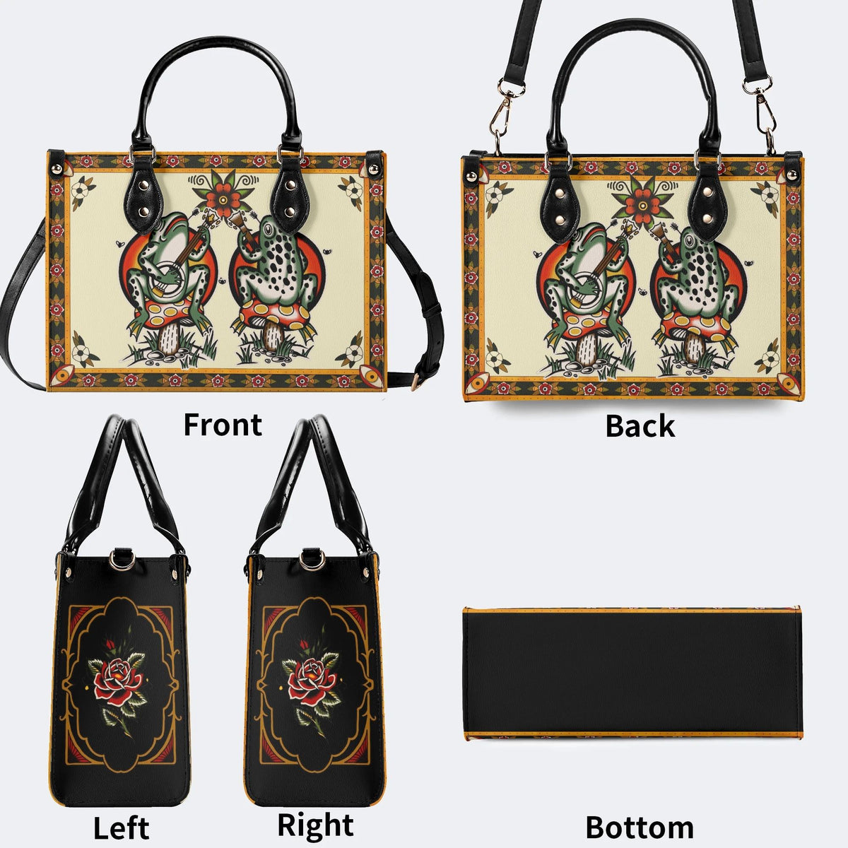 Old School Rock Frog Print - Leather Handbag