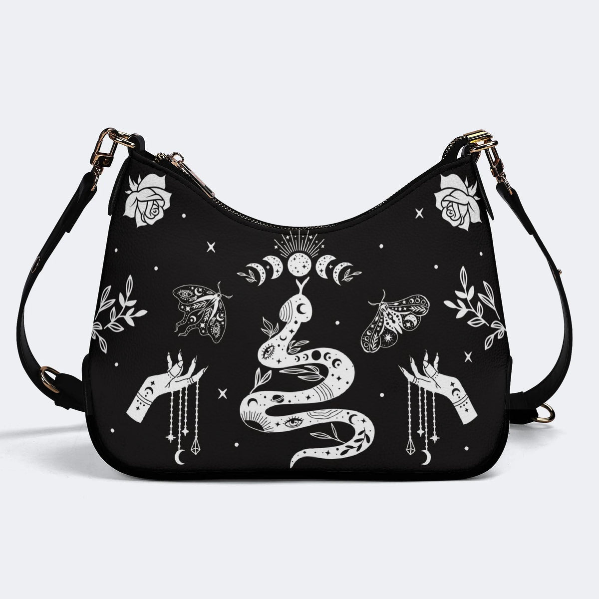 Snake And Beath Moth Print - Leather Crossbody Bag