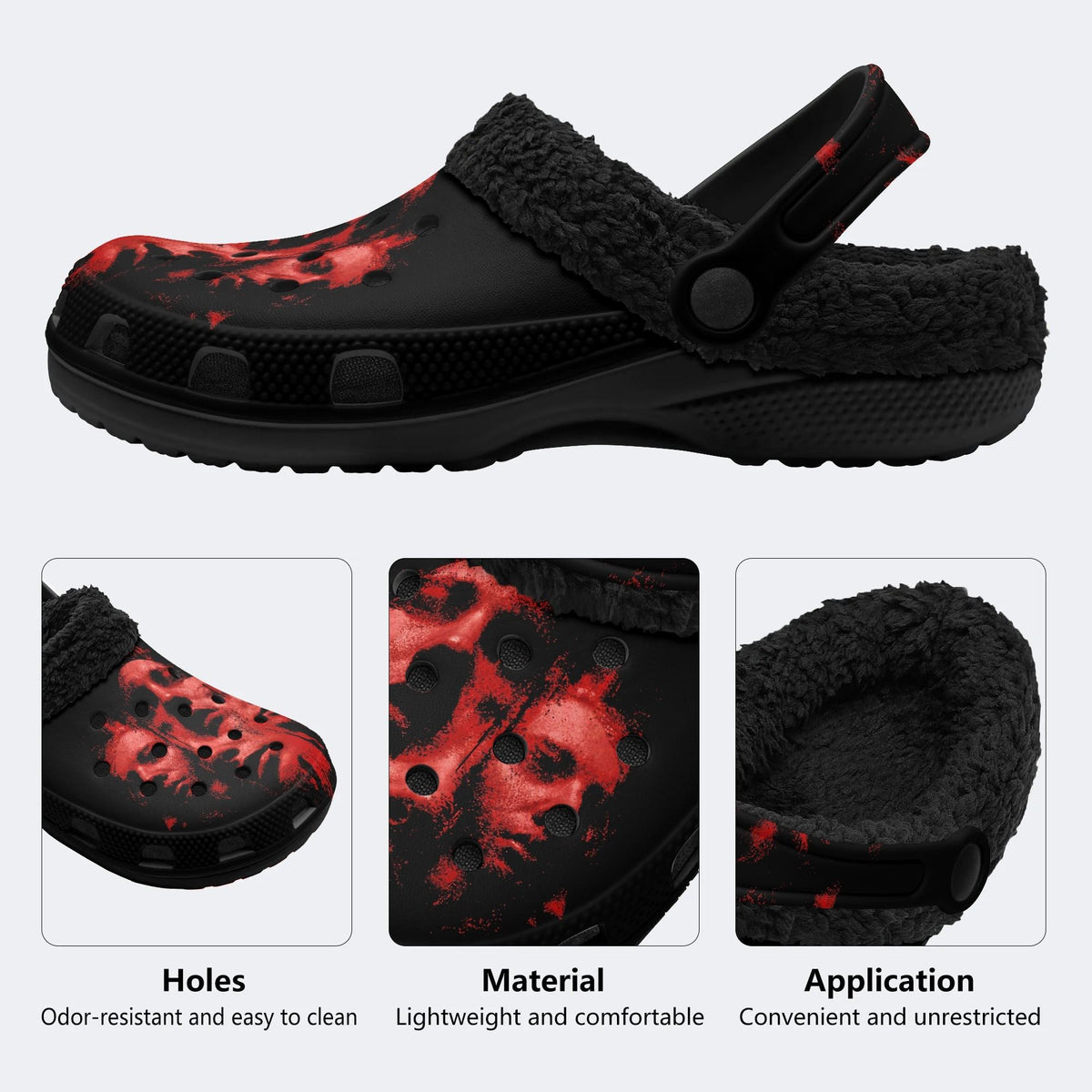 Blood Splash Skull - Fur Lined Slippers/Sandals