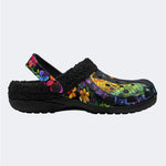 Colorful Glass And Black Cat - Fur Lined Slippers/Sandals