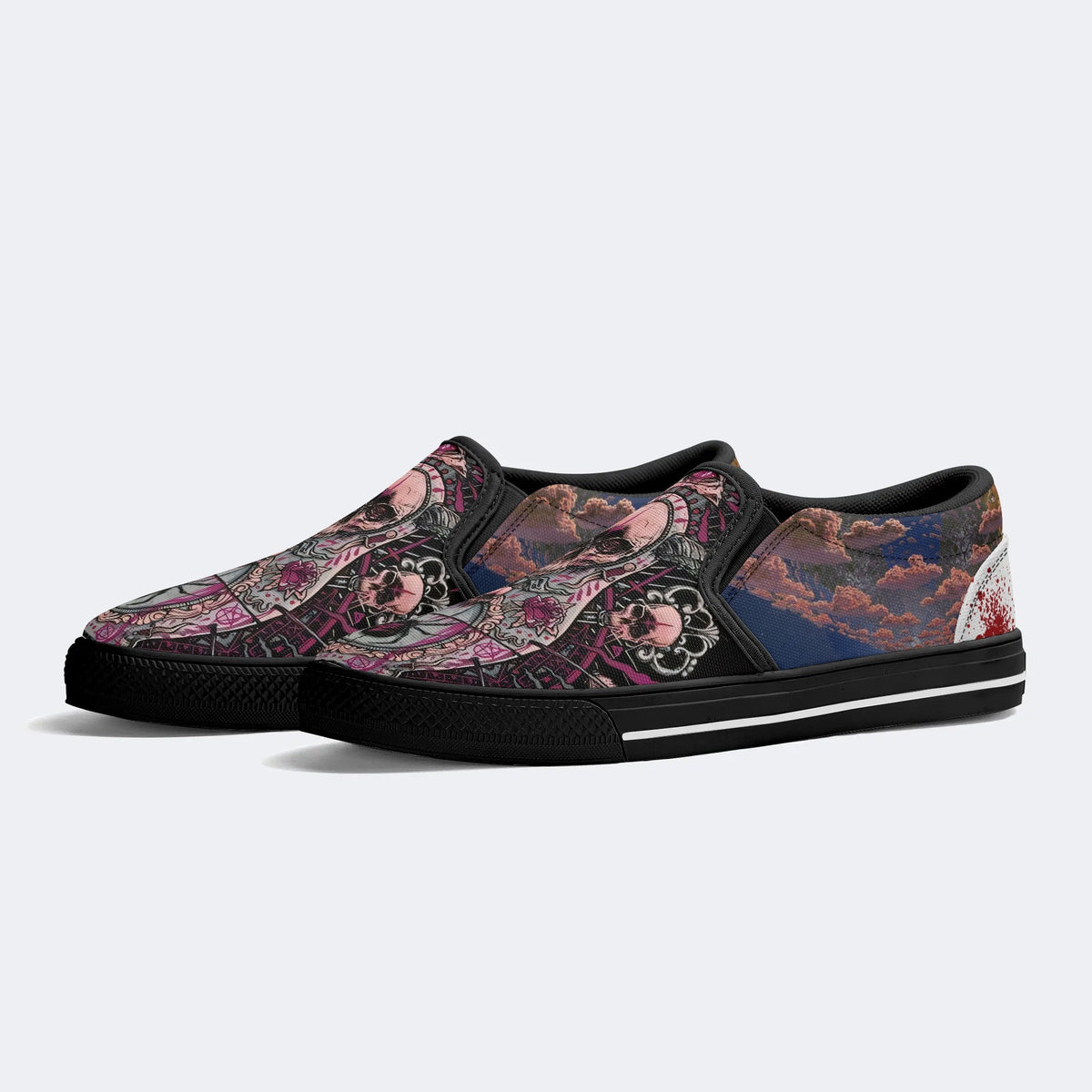 Unisex Death Skull Print - Slip On Shoes