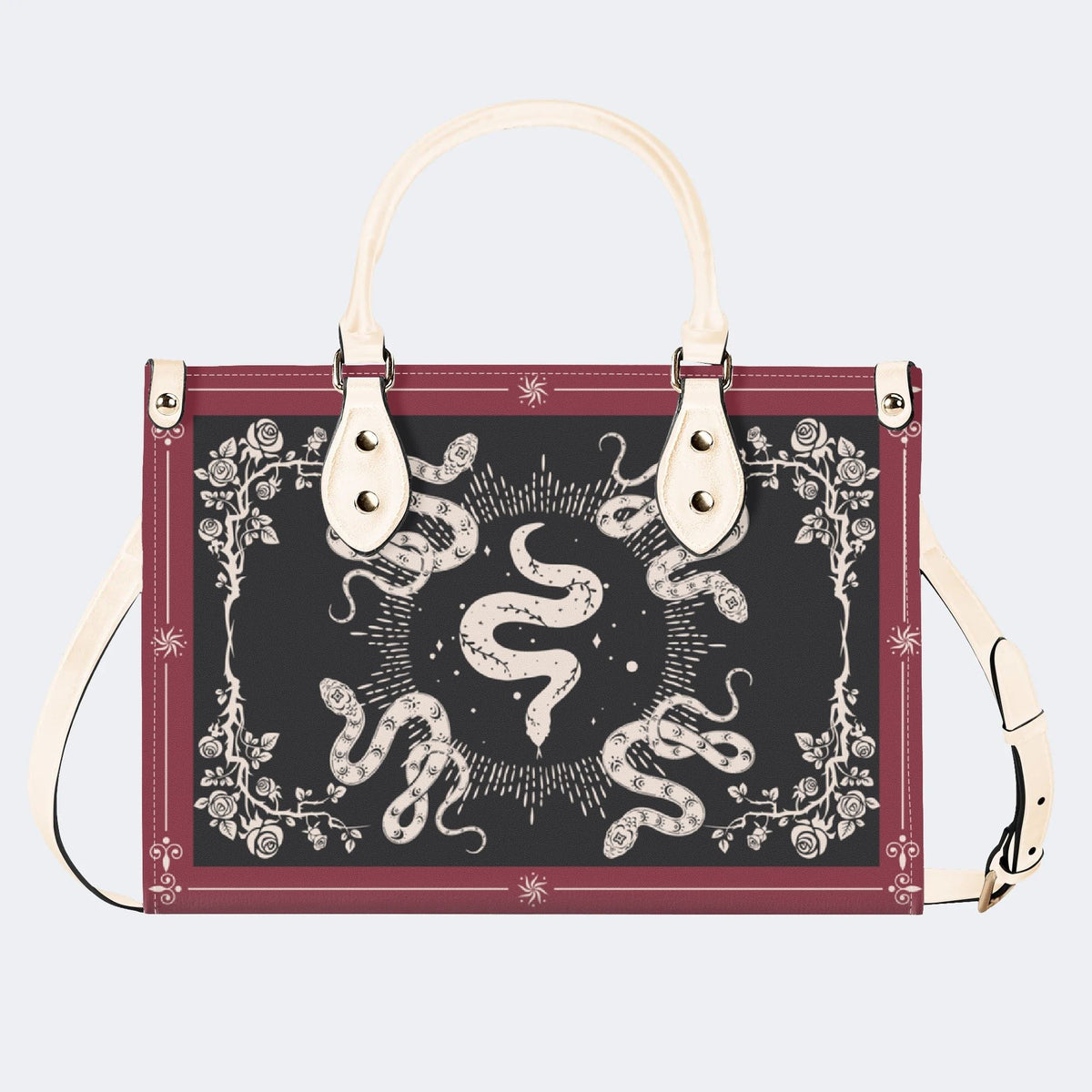 Inscribed Viper Print - Leather Handbag