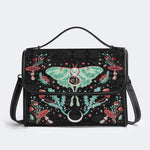 Green Moth In Mushroom Bush - Leather Satchel Bag