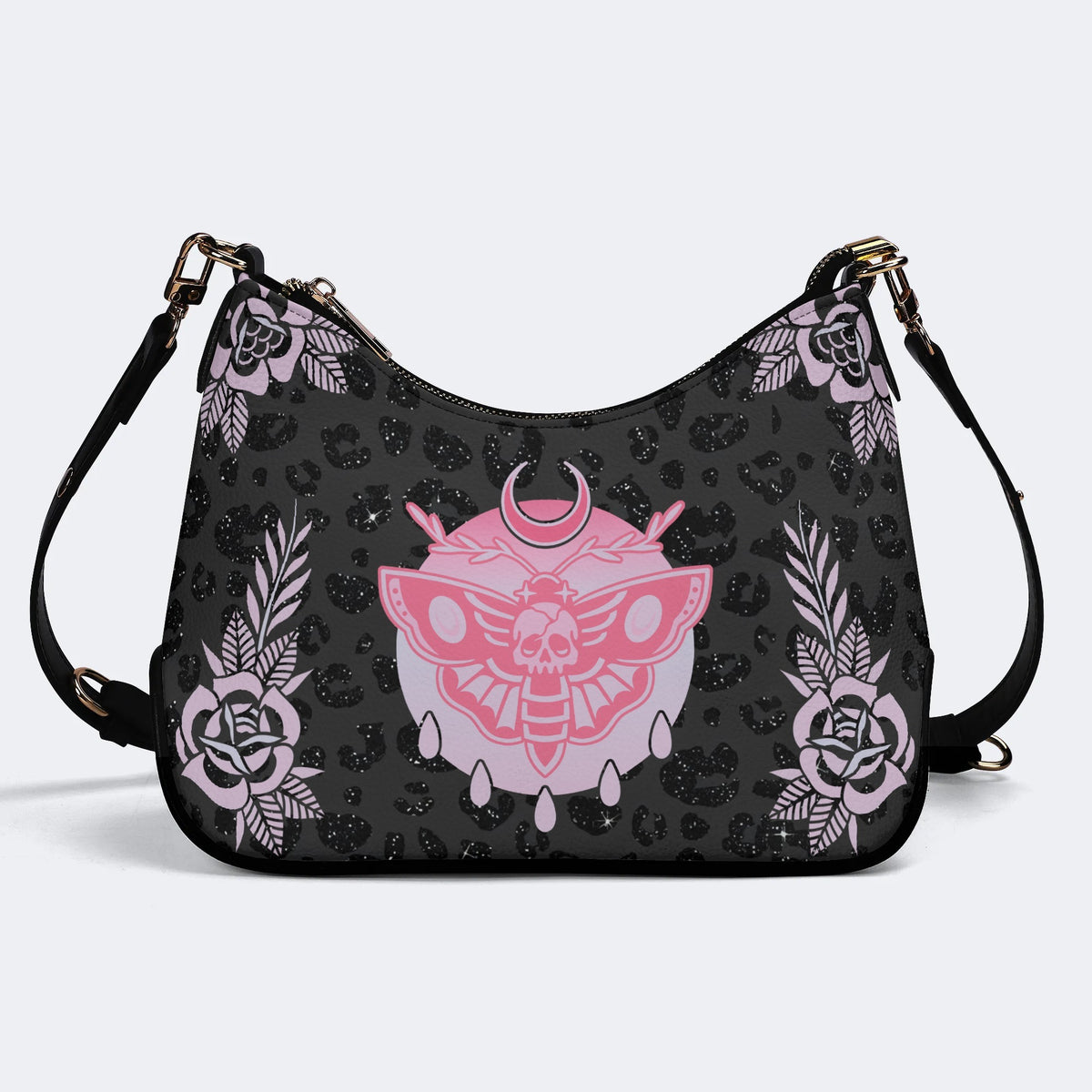 Classic Death Moth Print - Leather Crossbody Bag