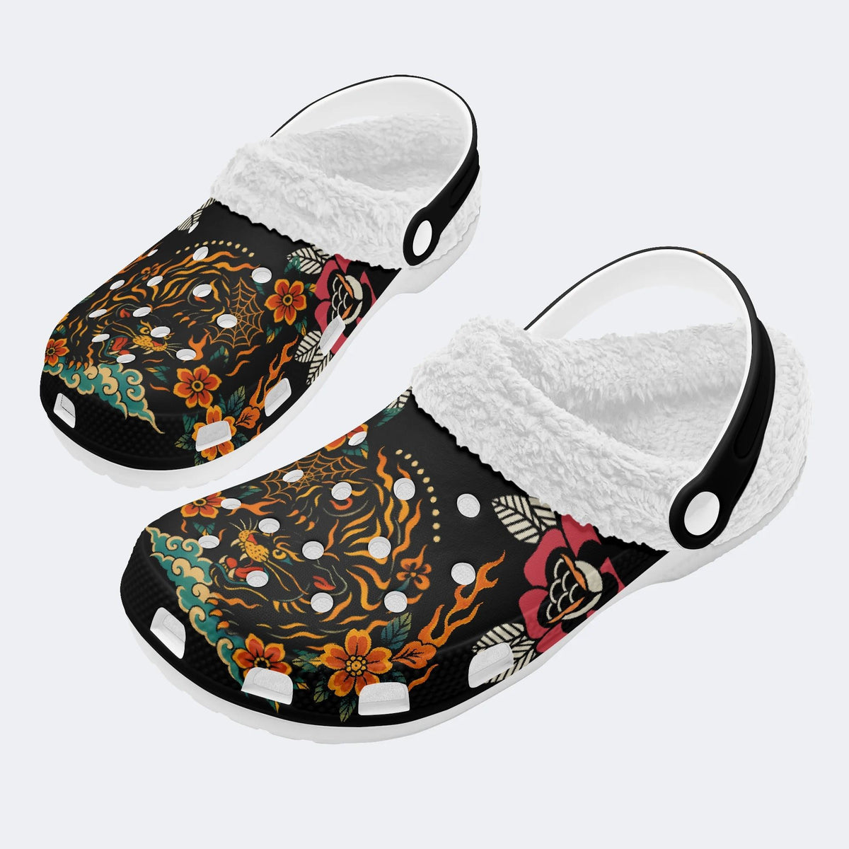 Black panther print - Fur Lined Slippers/Sandals