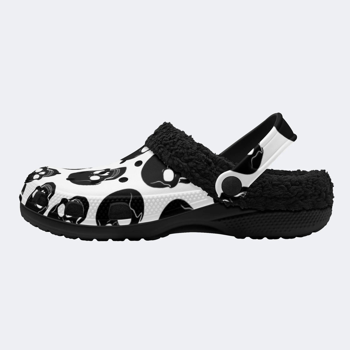 Gothic Skull Print - Fur Lined Slippers/Sandals