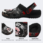 Personalized Couple Name Romantic Skeleton Hug Print - Fur Lined Slippers/Sandals