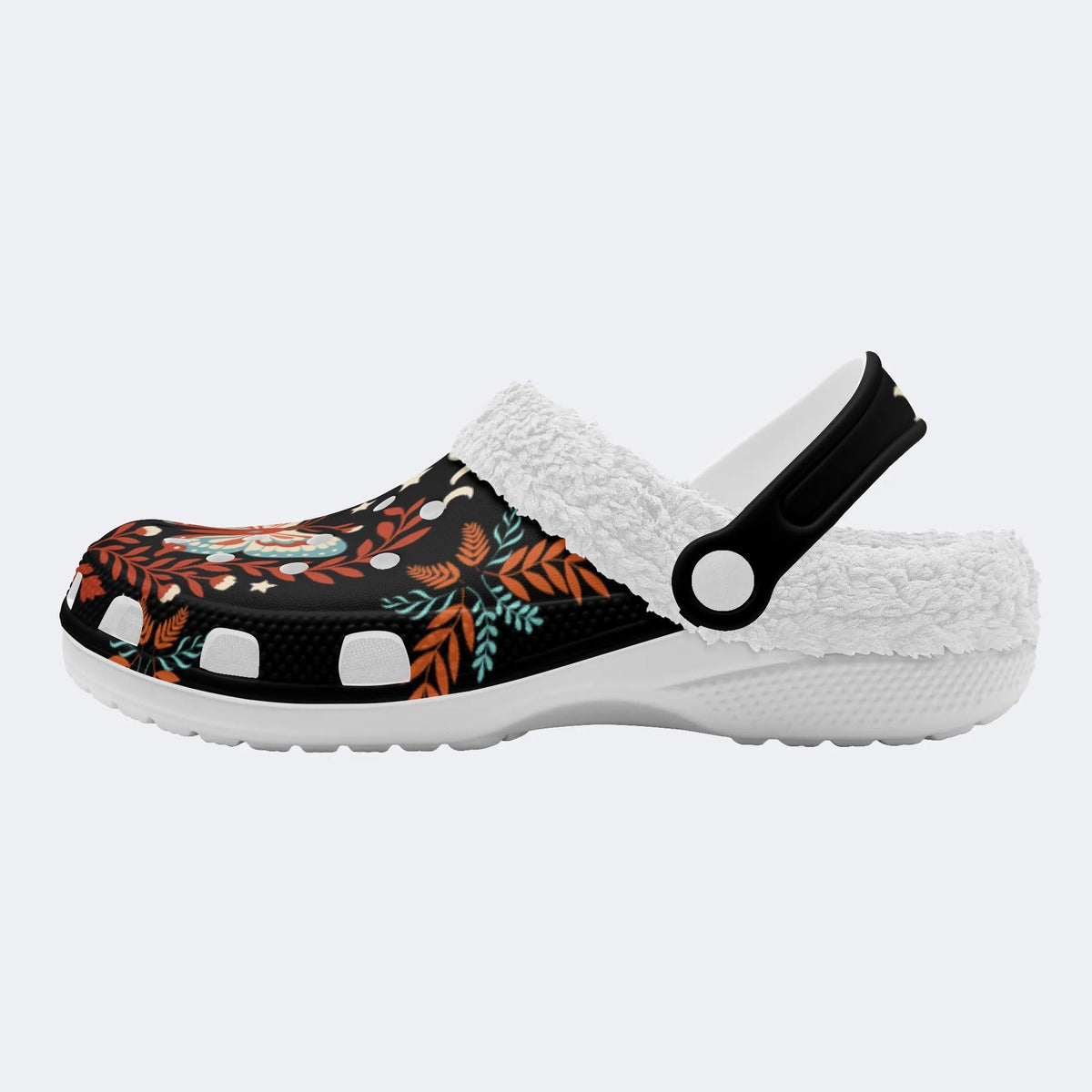 Moth And Leaf Print - Fur Lined Slippers/Sandals
