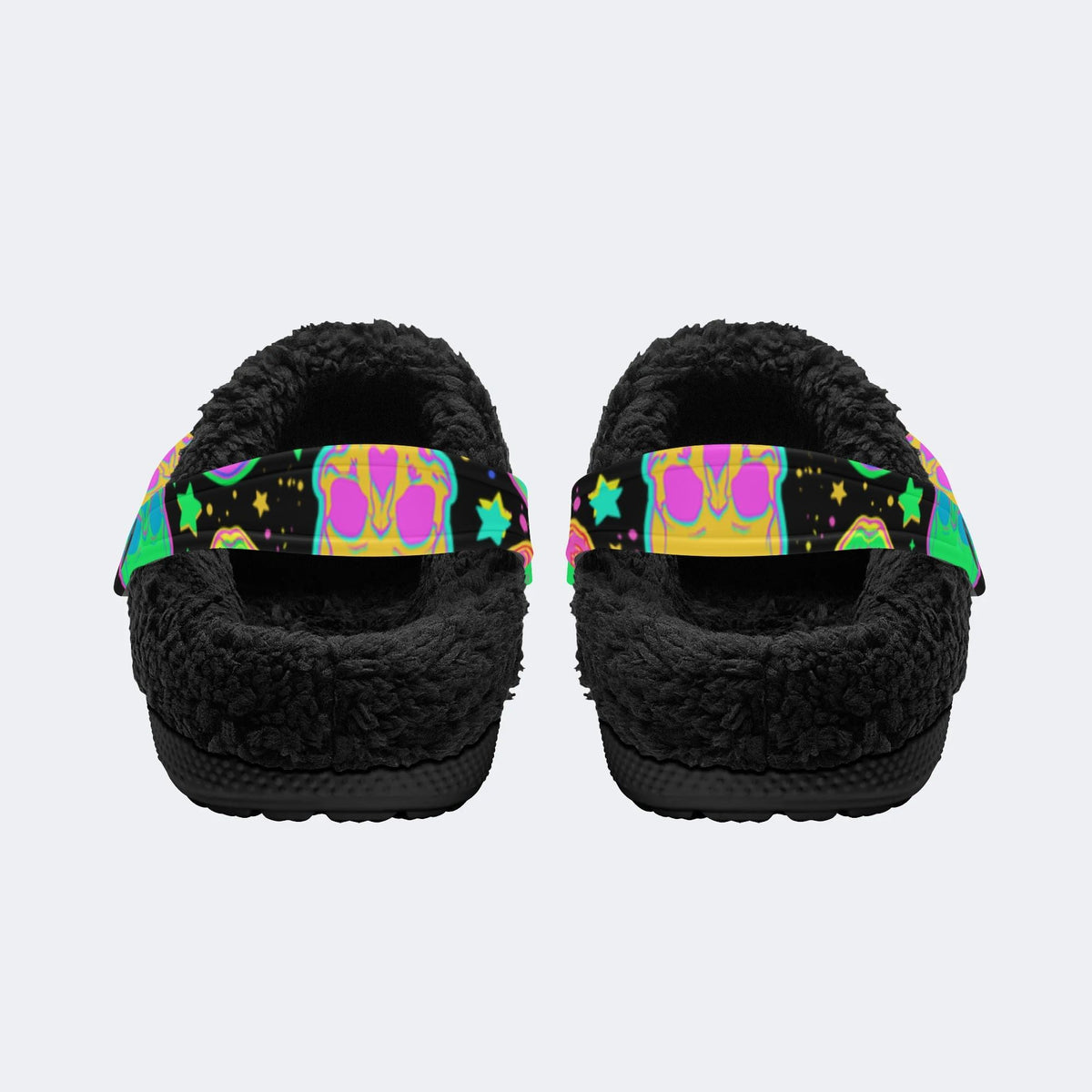 Fluorescent Skull Print- Fur Lined Slippers/Sandals