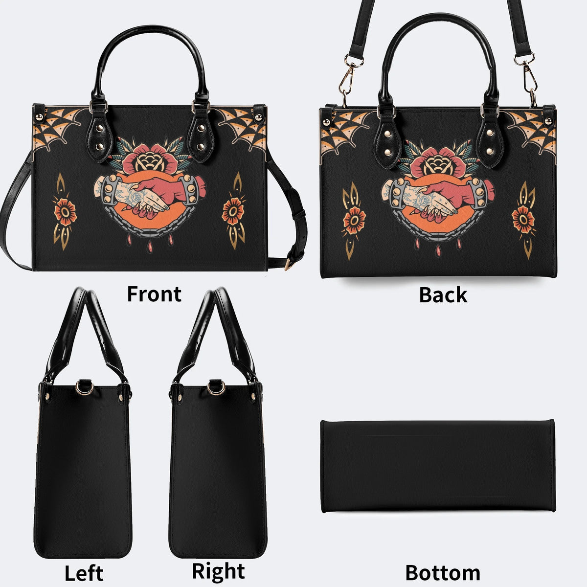 Shake Hands Print - Leather Handbag
