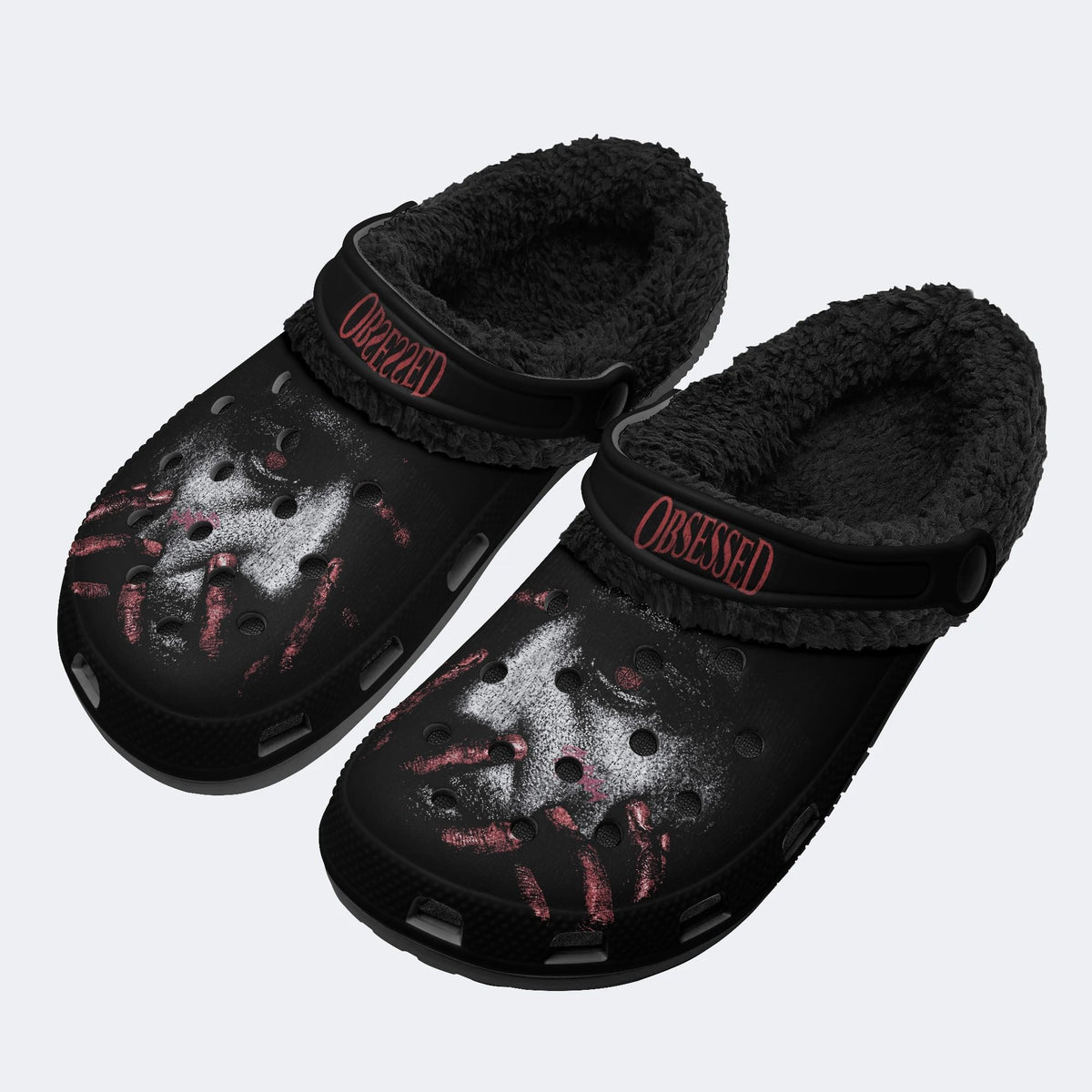 Gothic Dark Blood Palm - Fur Lined Slippers/Sandals