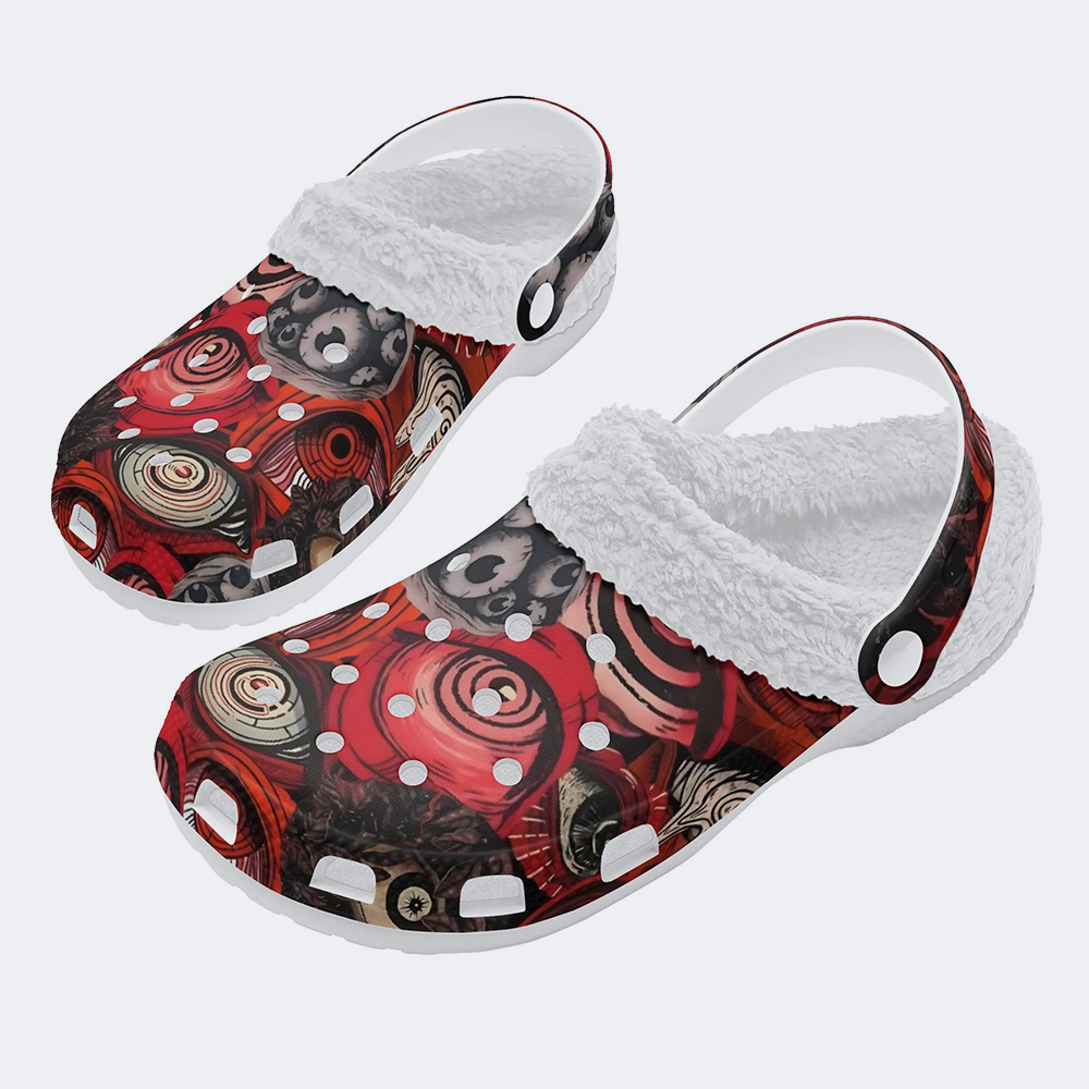 Unisex Evil Eyes Print - Fur Lined Slippers