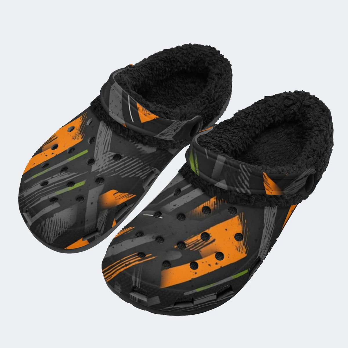 Dark Orange Brush Print - Fur Lined Slippers/Sandals