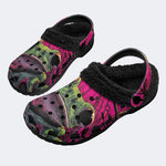 Neon Frog Print - Fur Lined Slippers/Sandals