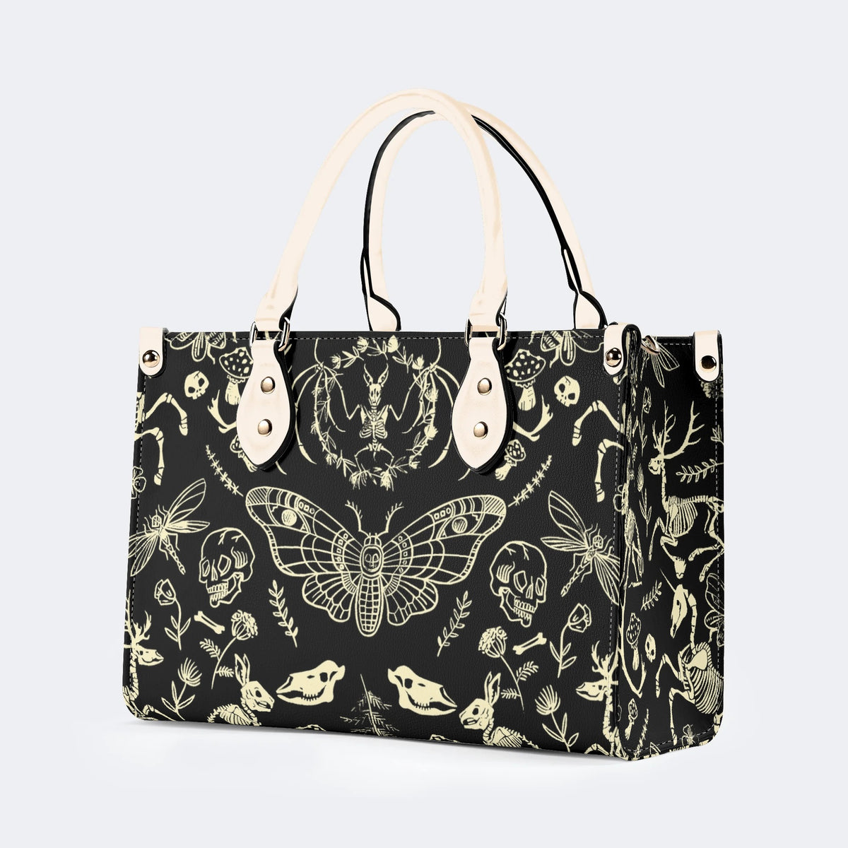 Dark Cottagecore Forest Animal Bones Print - Leather Handbag