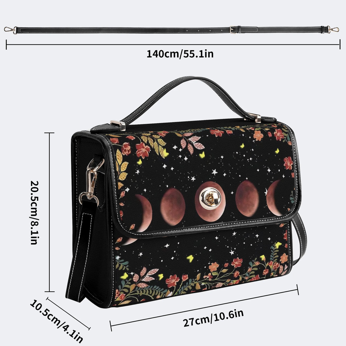 Night Sky Floral Vintage Print - Leather Satchel Bag
